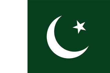 Flag of Pakistan. Pakistani green flag with Muslim crescent and star. State symbol of Pakistan. - obrazy, fototapety, plakaty