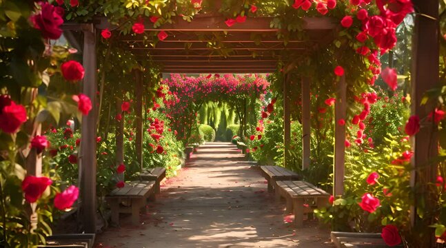 a hallway with beautiful plants beside it