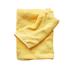 Yellow towel folded on transparent background with food and baked goods