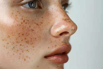 Foto op Canvas In-depth view of female skin hyperpigmentation over a pale backdrop distressing unavoidable issue and space, Generative AI. © Electro Unicorn