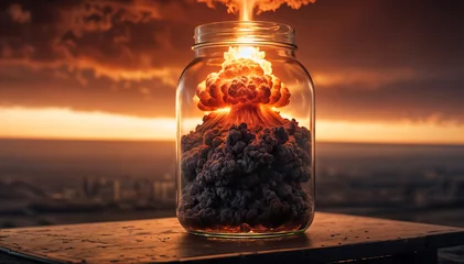 Tuinposter Nuclear explosion in a bottle, danger of nuclear war. Generative AI © Andrey_Arkusha
