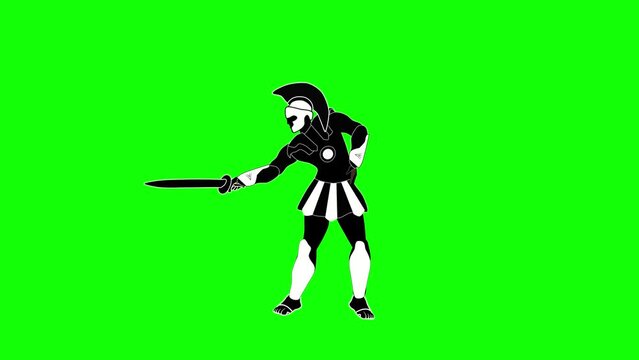 Monochrome colored ancient warrior animation cartoon 4k in green screen