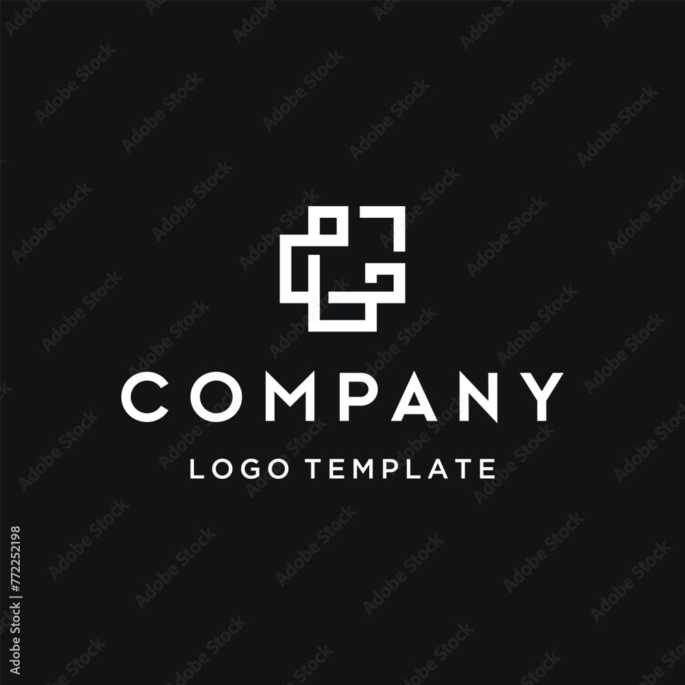 Poster initial letter c square with simple arrow shape line art logo design