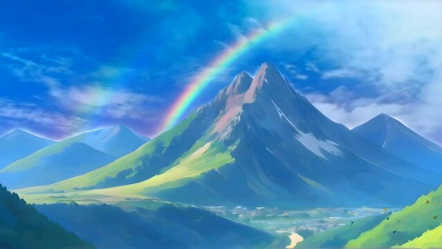 mountain view with rainbow