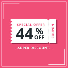 Discount coupon for special offer, super offer of 44% off. Discount banner vector illustration.