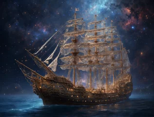 Deurstickers ship in the sea © Bev