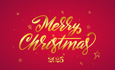 Merry christmas hand golden lettering calligraphy 2025. Christmas holiday illustration element. Vector Merry Christmas script calligraphy. Typographic element for 2025 congratulations.