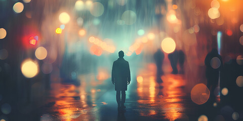 A guy with umbrella standing in rain digital art