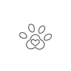 Paw with heart line icon, pet shop logo, pet care, pet friendly, emblem, hand drawn, modern calligraphy, line on white background, isolated vector illustration.