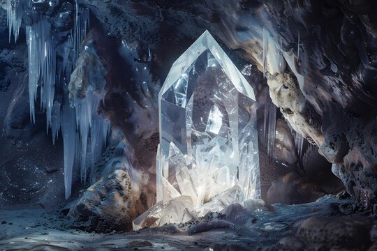 Inside the cave, a stunning landscape with big crystal 