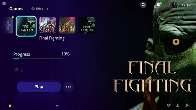 Selecting the first-person military combat video game from the menu interface. Picking the military simulator from the game menu. Starting the military game from the launcher application menu.