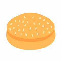 Burger toasted bun with sesame icon in cartoon flat style. Vector illustration isolated on white background. For menu, poster, infographic, restaurant.