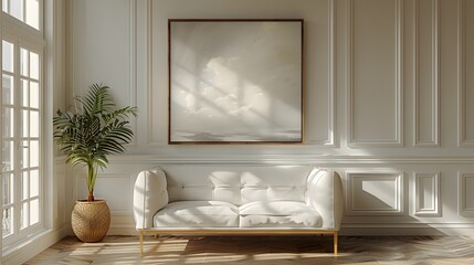 elegant wall white art mockup, featuring a minimalist line drawing with subtle contours and clean geometry, adding a touch of modern sophistication to any space