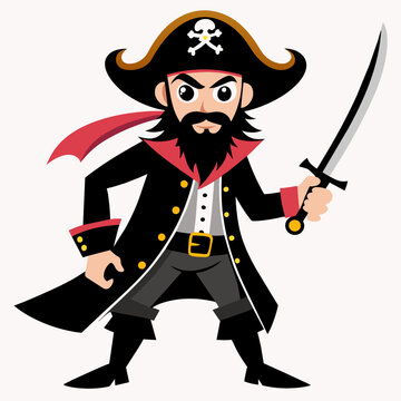 Swashbuckling Pirate: Vector Silhouette with Sword