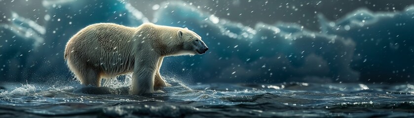 International Polar Bear Day awareness image featuring a polar bear on a melting ice background - obrazy, fototapety, plakaty