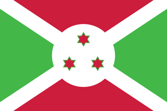 Flag of Burundi. Red-green flag with stars. State symbol of the Republic of Burundi.