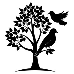 tree with birds vector silhouette 