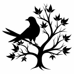 tree with birds vector silhouette 