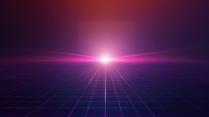 Fototapeta premium Abstract 80s retro neon synthwave background with grid and glowing light gradient