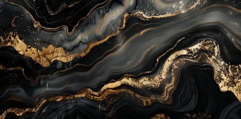 A gold and black painting with a lot of detail