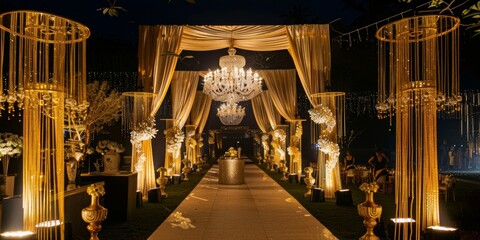 Opulent black and gold room adorned with intricate floral designs, radiating luxury and sophistication in a lavish display of elegance and refinement.
