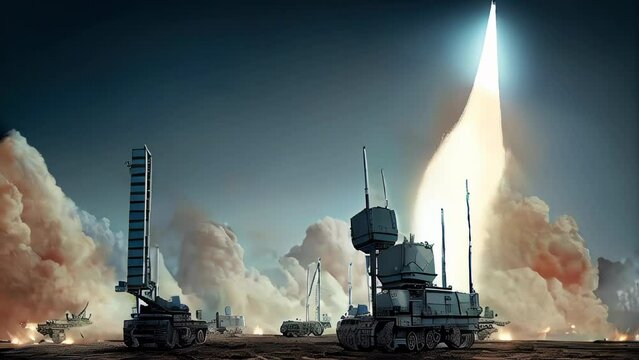 the intercontinental ballistic missile defense system made up of anti-missile vehicles. Air defence shield against nuclear-armed intercontinental missiles. AI-generated.