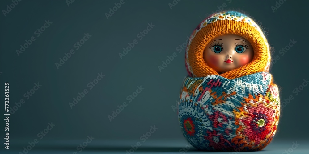 Wall mural Colorful Matryoshka Doll Hiding Layers of Tradition and Mysteries on Isolated Background with Copy Space