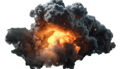 large fireball with smoke, png, isolated