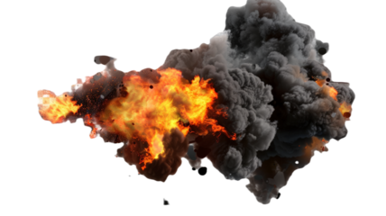 large fireball with smoke, png, isolated