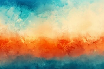A painting of a sky with a blue and orange background