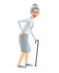 3d cartoon granny suffering from back pain