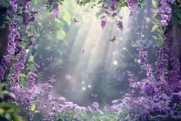 Wings of Transformation: An enchanting scene of a purple archway with butterflies fluttering through, symbolizing metamorphosis and the beauty of change