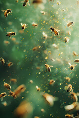 a bunch of bees are flying around a honeycomb.