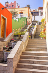 Water Steps in the street Calle De La Diputación in the old city of Teror, Island Gran Canaria, Canary islands, Spain