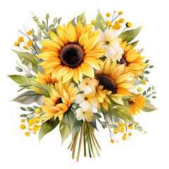 bouquet of sunflowers isolated on white, bouquet of sunflowers, sunflowers - obrazy, fototapety, plakaty