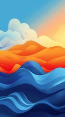 Twilight Symphony: A mesmerizing painting depicting a sky filled with clouds drenched in the vibrant colors of orange and blue