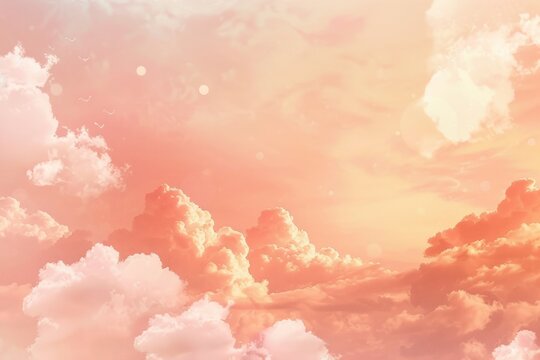 Blushing skies: A captivating painting capturing the ethereal beauty of a pink sky adorned with fluffy clouds