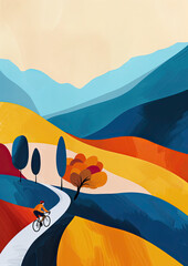 Minimalist Cyclist going up very steep hill, illustration made with generative AI