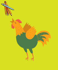 Hand drawn cartoon hen illustration.