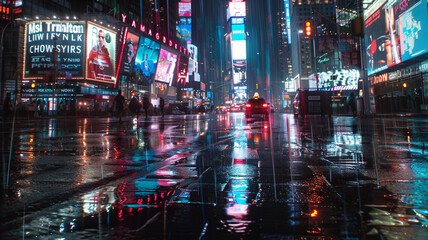 The image of an extremely wet times square.