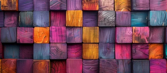 Fotobehang Colorful wall from a row of vibrant rectangles cube in pastel shades of purple, magenta, and violet create a colorful display of colorfulness © saichon