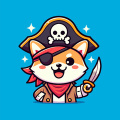 A cute Shiba Inu pirate with an eye patch and a bandana