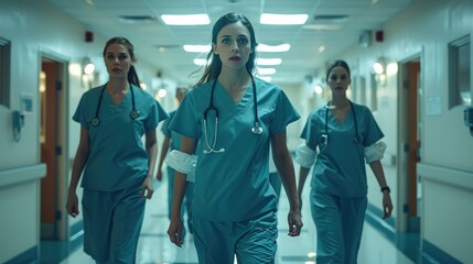 The doctor and nurses synchronized movements as they navigate the bustling hospital, working seamlessly together to provide care for patients in need. Generative AI.