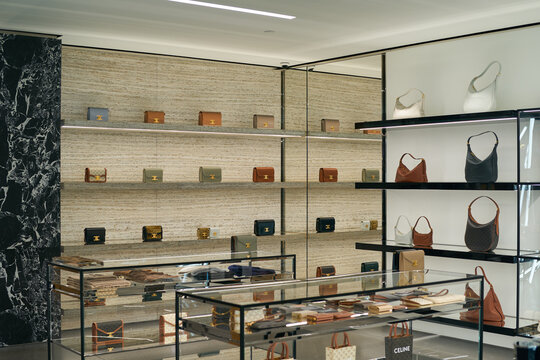 HONG KONG, CHINA - DECEMBER 05, 2023: interior shot of Celine store in Landmark mall in Hong Kong.