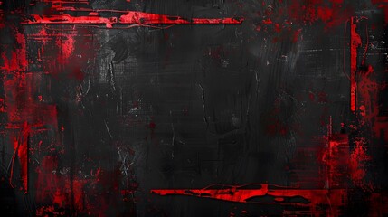 Expressive red grunge border against black backdrop, bold red paint strokes on dark wall