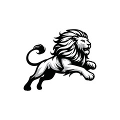Vector logo of a running lion. black and white illustration of a charging big cat.