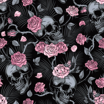 Tropical horror monochrome pattern seamless