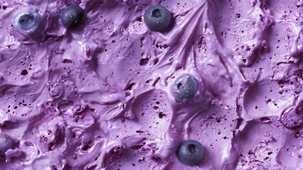 Closeup of purple ice cream texture. Abstract background and texture for design. 3D rendering. Berry ice cream, top view.