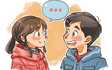 couple talking with smile face 