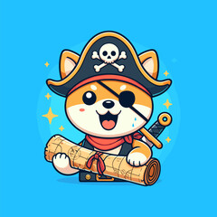 Shiba Inu in pirate costume with eye patch